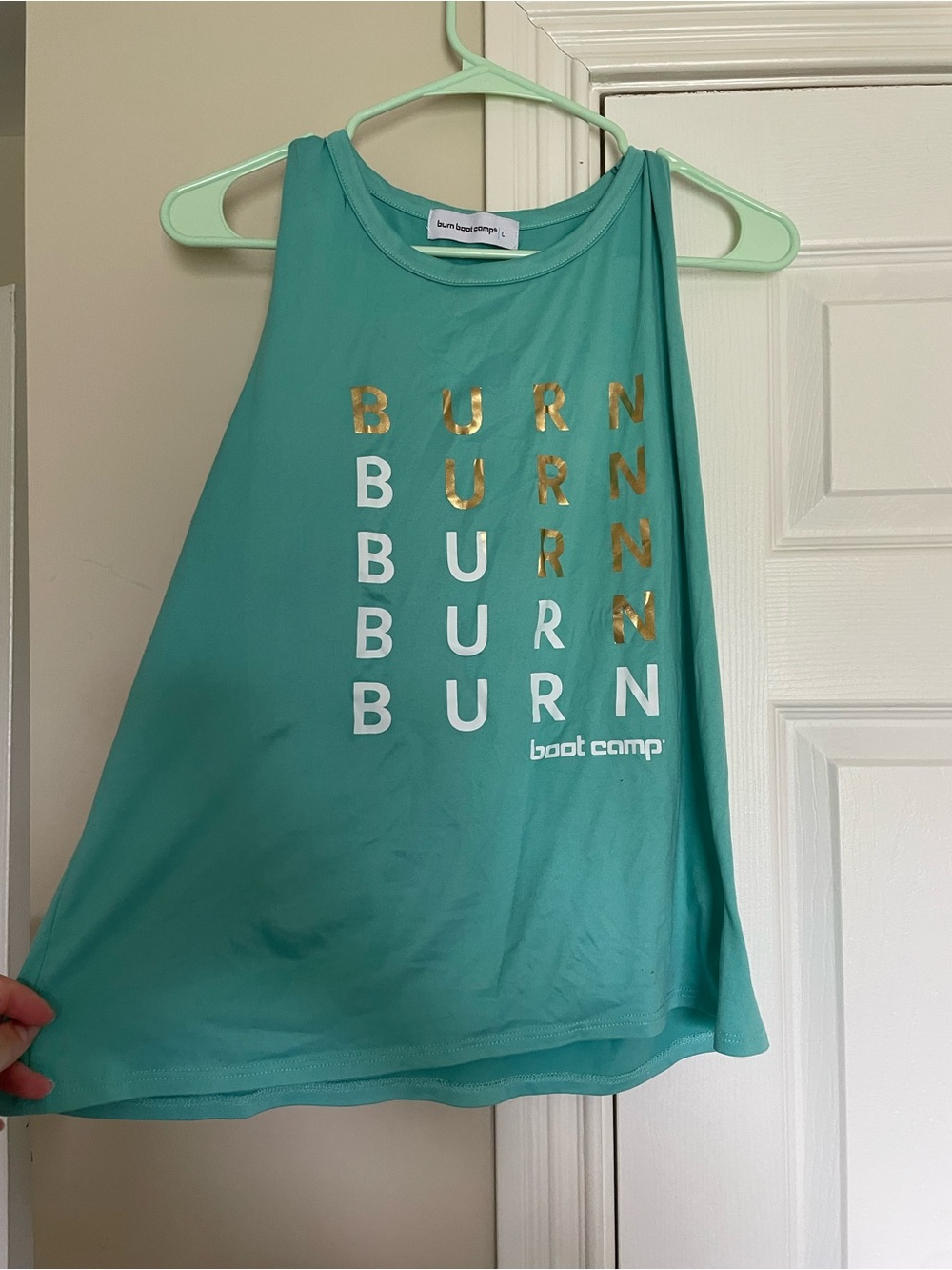 Burn Boot Camp Women’s Teal Graphic Tank Top with Metallic Accents
